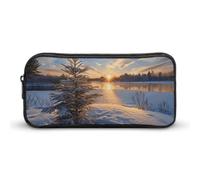 DWVTFSM Peaceful Winter Scenery Pencil Case Pen Bag Large Capacity Cute Pencil Pouch Makeup Cosmetic Bag for Women Men