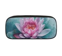 DWVTFSM Peach Water Lily Flower Large Pencil Bag Waterproof Cute Pen Case Travel Cosmetic Leather Makeup Bag Organizer Pen Holder for Men Women