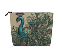 Dwvtfsm Peacock Pattern Makeup Bag For Women, Waterproof Linen Travel Cosmetic Organizer Lightweight Zipper Travel Toiletry Bag Organizer Makeup Brushes Storage Bag