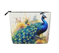 Dwvtfsm Peacock Watercolor Painting Makeup Bag For Women, Waterproof Linen Travel Cosmetic Organizer Lightweight Zipper Travel Toiletry Bag Organizer Makeup Brushes Storage Bag