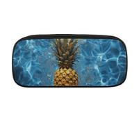 DWVTFSM Pineapple in The Pool Large Pencil Bag Waterproof Cute Pen Case Travel Cosmetic Leather Makeup Bag Organizer Pen Holder for Men Women