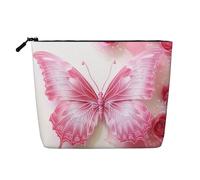 Dwvtfsm Pink And White Butterfly Makeup Bag For Women, Waterproof Linen Travel Cosmetic Organizer Lightweight Zipper Travel Toiletry Bag Organizer Makeup Brushes Storage Bag