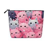 Dwvtfsm Pink Cat Makeup Bag For Women, Waterproof Linen Travel Cosmetic Organizer Lightweight Zipper Travel Toiletry Bag Organizer Makeup Brushes Storage Bag