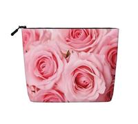 Dwvtfsm Pink Fresh Roses Makeup Bag For Women, Waterproof Linen Travel Cosmetic Organizer Lightweight Zipper Travel Toiletry Bag Organizer Makeup Brushes Storage Bag