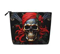Dwvtfsm Pirate Skull Makeup Bag For Women, Waterproof Linen Travel Cosmetic Organizer Lightweight Zipper Travel Toiletry Bag Organizer Makeup Brushes Storage Bag