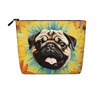 Dwvtfsm Pug Tie Dye Sunflower Makeup Bag For Women, Waterproof Linen Travel Cosmetic Organizer Lightweight Zipper Travel Toiletry Bag Organizer Makeup Brushes Storage Bag