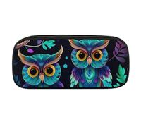 DWVTFSM Purple And Green Owl Large Pencil Bag Waterproof Cute Pen Case Travel Cosmetic Leather Makeup Bag Organizer Pen Holder for Men Women