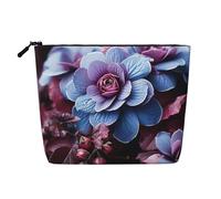 Dwvtfsm Purple Flowers With Leaves Makeup Bag For Women, Waterproof Linen Travel Cosmetic Organizer Lightweight Zipper Travel Toiletry Bag Organizer Makeup Brushes Storage Bag