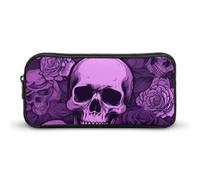 DWVTFSM Purple Skulls And Roses Pencil Case Pen Bag Large Capacity Cute Pencil Pouch Makeup Cosmetic Bag for Women Men