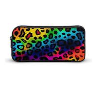 DWVTFSM Rainbow Leopard Print Pencil Case Pen Bag Large Capacity Cute Pencil Pouch Makeup Cosmetic Bag for Women Men
