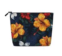 Dwvtfsm Realistic Hawaiian Flowers Makeup Bag For Women, Waterproof Linen Travel Cosmetic Organizer Lightweight Zipper Travel Toiletry Bag Organizer Makeup Brushes Storage Bag