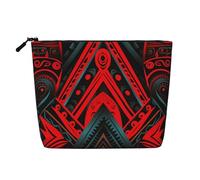 Dwvtfsm Red And Black Ethnic Pattern Makeup Bag For Women, Waterproof Linen Travel Cosmetic Organizer Lightweight Zipper Travel Toiletry Bag Organizer Makeup Brushes Storage Bag