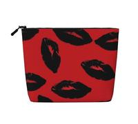 Dwvtfsm Red And Black Lips Makeup Bag For Women, Waterproof Linen Travel Cosmetic Organizer Lightweight Zipper Travel Toiletry Bag Organizer Makeup Brushes Storage Bag