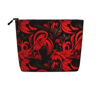 Dwvtfsm Red And Black Pattern Makeup Bag For Women, Waterproof Linen Travel Cosmetic Organizer Lightweight Zipper Travel Toiletry Bag Organizer Makeup Brushes Storage Bag
