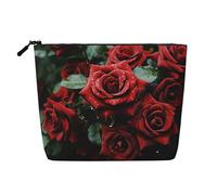 Dwvtfsm Red And Black Rose Makeup Bag For Women, Waterproof Linen Travel Cosmetic Organizer Lightweight Zipper Travel Toiletry Bag Organizer Makeup Brushes Storage Bag