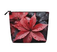 Dwvtfsm Red And Gray Leaves Makeup Bag For Women, Waterproof Linen Travel Cosmetic Organizer Lightweight Zipper Travel Toiletry Bag Organizer Makeup Brushes Storage Bag