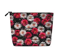 Dwvtfsm Red And White Flowers Makeup Bag For Women, Waterproof Linen Travel Cosmetic Organizer Lightweight Zipper Travel Toiletry Bag Organizer Makeup Brushes Storage Bag