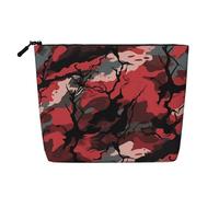 Dwvtfsm Red Camouflage Makeup Bag For Women, Waterproof Linen Travel Cosmetic Organizer Lightweight Zipper Travel Toiletry Bag Organizer Makeup Brushes Storage Bag