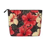 Dwvtfsm Red Hibiscus Makeup Bag For Women, Waterproof Linen Travel Cosmetic Organizer Lightweight Zipper Travel Toiletry Bag Organizer Makeup Brushes Storage Bag