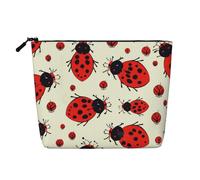 Dwvtfsm Red Ladybug Makeup Bag For Women, Waterproof Linen Travel Cosmetic Organizer Lightweight Zipper Travel Toiletry Bag Organizer Makeup Brushes Storage Bag