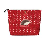 Dwvtfsm Red Polka Dot Hedgehog Makeup Bag For Women, Waterproof Linen Travel Cosmetic Organizer Lightweight Zipper Travel Toiletry Bag Organizer Makeup Brushes Storage Bag