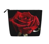 Dwvtfsm Red Rose Black Background Makeup Bag For Women, Waterproof Linen Travel Cosmetic Organizer Lightweight Zipper Travel Toiletry Bag Organizer Makeup Brushes Storage Bag