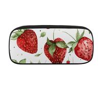 DWVTFSM Red Strawberry Flower Large Pencil Bag Waterproof Cute Pen Case Travel Cosmetic Leather Makeup Bag Organizer Pen Holder for Men Women