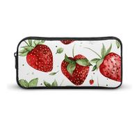 DWVTFSM Red Strawberry Flower Pencil Case Pen Bag Large Capacity Cute Pencil Pouch Makeup Cosmetic Bag for Women Men