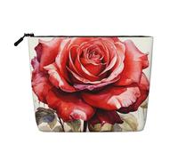 Dwvtfsm Red Watercolor Rose Flower Makeup Bag For Women, Waterproof Linen Travel Cosmetic Organizer Lightweight Zipper Travel Toiletry Bag Organizer Makeup Brushes Storage Bag