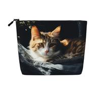 Dwvtfsm Resting Cat Makeup Bag For Women, Waterproof Linen Travel Cosmetic Organizer Lightweight Zipper Travel Toiletry Bag Organizer Makeup Brushes Storage Bag