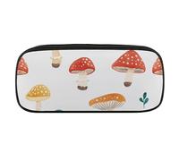 DWVTFSM Retro Mushroom Pattern Large Pencil Bag Waterproof Cute Pen Case Travel Cosmetic Leather Makeup Bag Organizer Pen Holder for Men Women