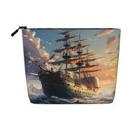 Dwvtfsm Retro Ship Makeup Bag For Women, Waterproof Linen Travel Cosmetic Organizer Lightweight Zipper Travel Toiletry Bag Organizer Makeup Brushes Storage Bag