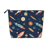 Dwvtfsm Rocket In Space Makeup Bag For Women, Waterproof Linen Travel Cosmetic Organizer Lightweight Zipper Travel Toiletry Bag Organizer Makeup Brushes Storage Bag