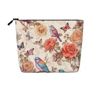 Dwvtfsm Romantic Fancy Floral Birds Butterfly Makeup Bag For Women, Waterproof Linen Travel Cosmetic Organizer Lightweight Zipper Travel Toiletry Bag Organizer Makeup Brushes Storage Bag