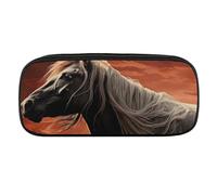 DWVTFSM Romantic Mustang Large Pencil Bag Waterproof Cute Pen Case Travel Cosmetic Leather Makeup Bag Organizer Pen Holder for Men Women