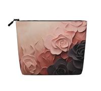 Dwvtfsm Rose Color Blush And Black Makeup Bag For Women, Waterproof Linen Travel Cosmetic Organizer Lightweight Zipper Travel Toiletry Bag Organizer Makeup Brushes Storage Bag
