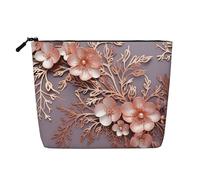 Dwvtfsm Rose Gold Elegant Decorative Floral Makeup Bag For Women, Waterproof Linen Travel Cosmetic Organizer Lightweight Zipper Travel Toiletry Bag Organizer Makeup Brushes Storage Bag