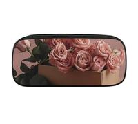 DWVTFSM Roses in Box Large Pencil Bag Waterproof Cute Pen Case Travel Cosmetic Leather Makeup Bag Organizer Pen Holder for Men Women