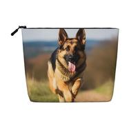 Dwvtfsm Running German Shepherd Dog Makeup Bag For Women, Waterproof Linen Travel Cosmetic Organizer Lightweight Zipper Travel Toiletry Bag Organizer Makeup Brushes Storage Bag
