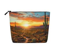 Dwvtfsm Saguaros At Sunset Makeup Bag For Women, Waterproof Linen Travel Cosmetic Organizer Lightweight Zipper Travel Toiletry Bag Organizer Makeup Brushes Storage Bag