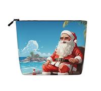Dwvtfsm Santa Claus At Beach Makeup Bag For Women, Waterproof Linen Travel Cosmetic Organizer Lightweight Zipper Travel Toiletry Bag Organizer Makeup Brushes Storage Bag