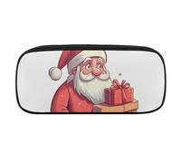 DWVTFSM Santa Claus Holding Gifts Large Pencil Bag Waterproof Cute Pen Case Travel Cosmetic Leather Makeup Bag Organizer Pen Holder for Men Women