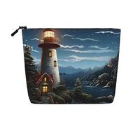 Dwvtfsm Santa Claus Lighthouse Makeup Bag For Women, Waterproof Linen Travel Cosmetic Organizer Lightweight Zipper Travel Toiletry Bag Organizer Makeup Brushes Storage Bag