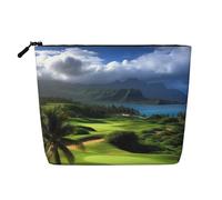 Dwvtfsm Scenic Hawaii Golf Tropical Makeup Bag For Women, Waterproof Linen Travel Cosmetic Organizer Lightweight Zipper Travel Toiletry Bag Organizer Makeup Brushes Storage Bag