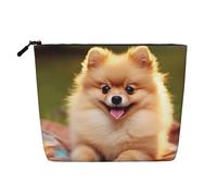 Dwvtfsm Short-Haired Pomeranian Makeup Bag For Women, Waterproof Linen Travel Cosmetic Organizer Lightweight Zipper Travel Toiletry Bag Organizer Makeup Brushes Storage Bag