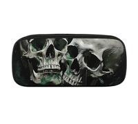 DWVTFSM Showing Two Skulls Large Pencil Bag Waterproof Cute Pen Case Travel Cosmetic Leather Makeup Bag Organizer Pen Holder for Men Women