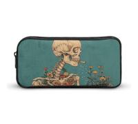 DWVTFSM Skull And Flowers Pencil Case Pen Bag Large Capacity Cute Pencil Pouch Makeup Cosmetic Bag for Women Men