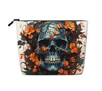 Dwvtfsm Skull And Leaves Makeup Bag For Women, Waterproof Linen Travel Cosmetic Organizer Lightweight Zipper Travel Toiletry Bag Organizer Makeup Brushes Storage Bag