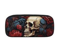 DWVTFSM Skull Image Poster Large Pencil Bag Waterproof Cute Pen Case Travel Cosmetic Leather Makeup Bag Organizer Pen Holder for Men Women