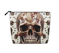 Dwvtfsm Skull On White Background Makeup Bag For Women, Waterproof Linen Travel Cosmetic Organizer Lightweight Zipper Travel Toiletry Bag Organizer Makeup Brushes Storage Bag